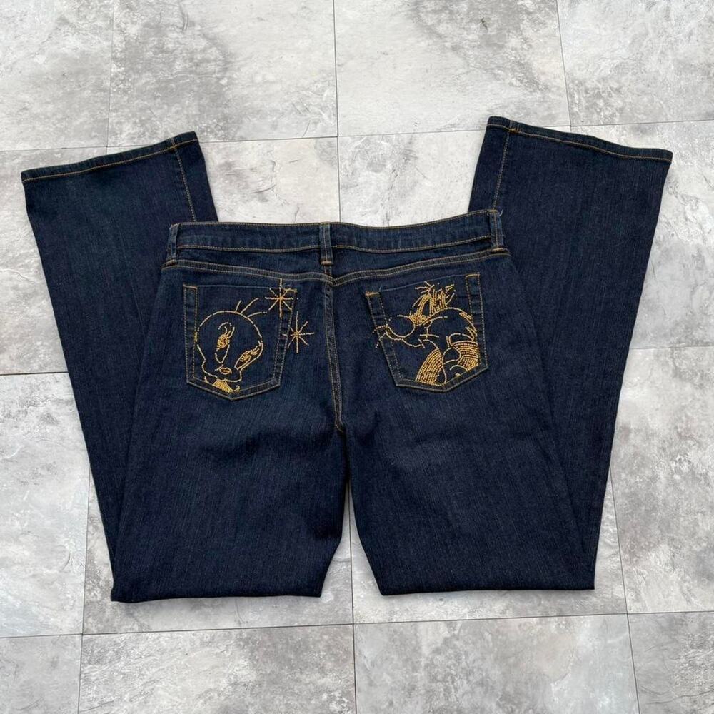 Vintage 2007 Y2K Lot29 Tweety Bird Sylvester Embroidered Flare Jeans Women's 13